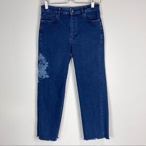 Massimo Dutti High Waisted Floral Embroidered Cropped Jeans 6